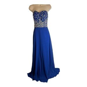 Beaded Strapless Blue Formal Gown Prom Dress Pageant M Medium